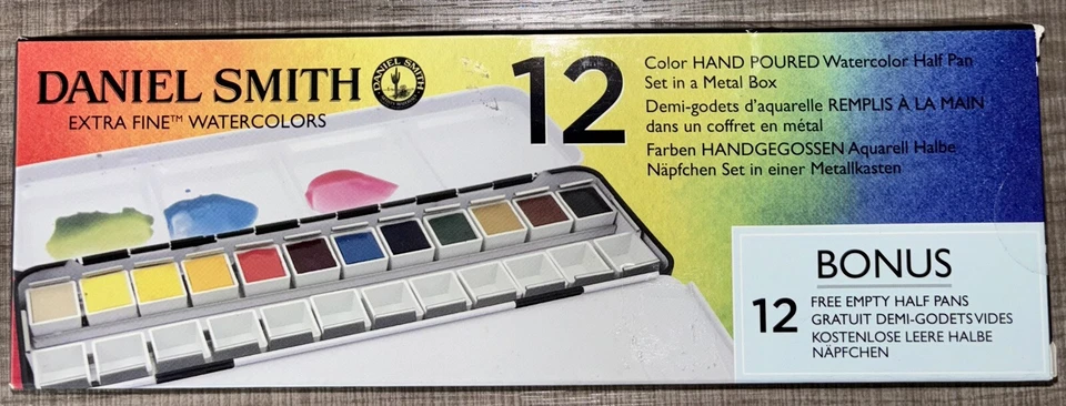 Daniel Smith Extra Fine Watercolors Set 12 Color Half Pans Paint NEW Brush Ink