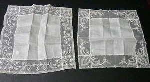 2 Vintage DESCO Lace Linen Hankies Bridal, Needle Run Net Lace Switzerland NOS - Picture 1 of 6
