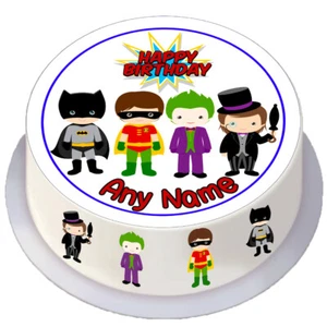 Kids Birthday Batman Round Edible Cake Topper Personalised for 7 / 8 inch Cake - Picture 1 of 4