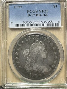 1799 Draped Bust Silver Dollar (PCG VF-25) - Picture 1 of 5