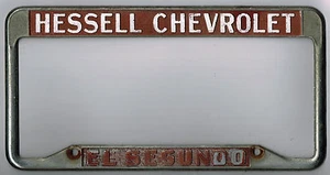 RARE El Segundo California Hessell Chevrolet Vintage Dealer License Plate Frame - Picture 1 of 2