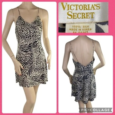 Camisón camisón vintage Victoria's Secret etiqueta dorada seda animal sin mangas S Foto 1 de 4