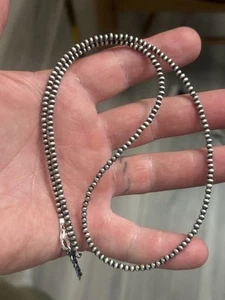 STERLING SILVER NATIVE OXIDIZED NAVAJO PEARL 3mm 22”+2” EXTENDER NECKLACE .925 - Picture 1 of 10