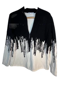 Chicos Brush Strokes Knit Sweater 3/4 Zip v neck Blouse Top sz 3 / 16 XL (15) - Picture 1 of 8