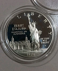 1986-S UNITED STATES Ellis Island Statue Liberty Proof Silver Dollar Coin - Picture 1 of 5