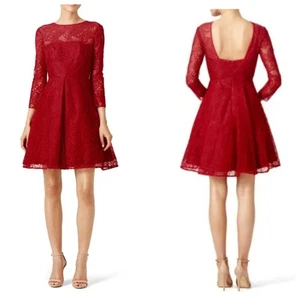 ML Monique Lhuillier Women size 6 Red Lace Fit & Flare Dress Party Cocktail - Picture 1 of 15