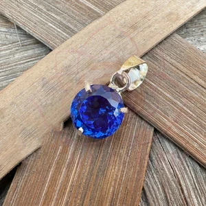 Natural Certified Round Cut Tanzanite 20.30 Ct Gemstone 925 Silver Pendant - Picture 1 of 7