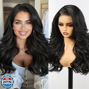 HAIRCUBE 13x6 HD Synthetik Lace Front Perücke, 24 Zoll schwarz lang lockig geschichtet W - Bild 1 von 2