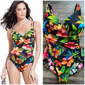 MIRACLESUIT Size US 14 One Piece Tropical Floral Ruched Waist Swimsuit Slimming - Bild 1 von 19