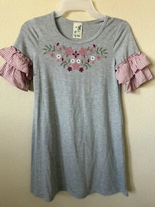 Lily Bleu Gray Pink Floral Ruffle Tiered Short Sleeve Girls' Dress Size 10 - Picture 1 of 4