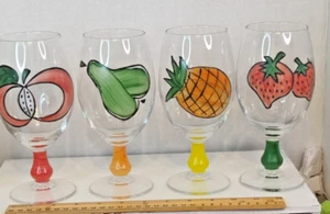Italian Handpainted Iced Tea Water Goblets Four Piece 7 1/2" Set Of 4 Vtg Fruit - Picture 1 of 8