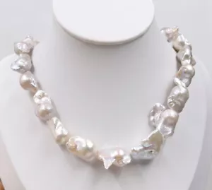 CLÁSICO Grande 20mm Mar del Sur Blanco Extraño Barroco Collar de Perlas 18 pulgadas - Imagen 1 de 4