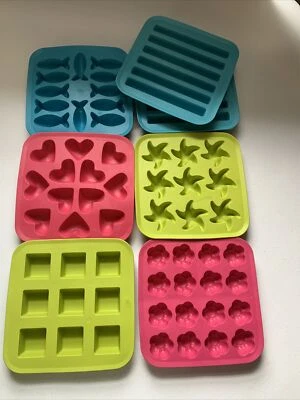 Ikea Silicone Rubber Ice Cube Tray Fish Star Bottle Flower Heart Square Lot - Image 1 of 4