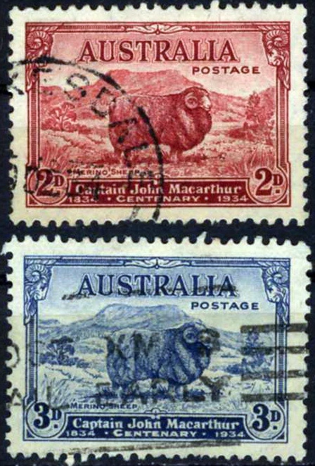 Australia 1934 Capitán John Macarthur Padre Nueva Gales del Sur Usado (SC# 147-148) Foto 1 de 1