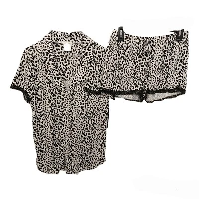 Catherine Malandrino Shorts Pajama Set Black White Leopard Small Women's - Image 1 of 3