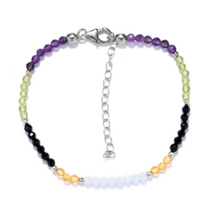8.80ctw Multi Gemstone Bracelet in Platinum  Plated Sterling Silver 7.25"+ - Picture 1 of 6