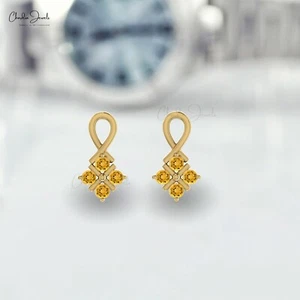 Handmade Twisted Stud Earrings in 14k Solid Gold With 2mm Round Citrine Gemstone - Picture 1 of 22