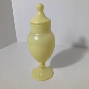 Vintage MCM Apothecary Glass Jar Lidded Footed Bon Bon Yellow 8.5" #1 - Picture 1 of 8