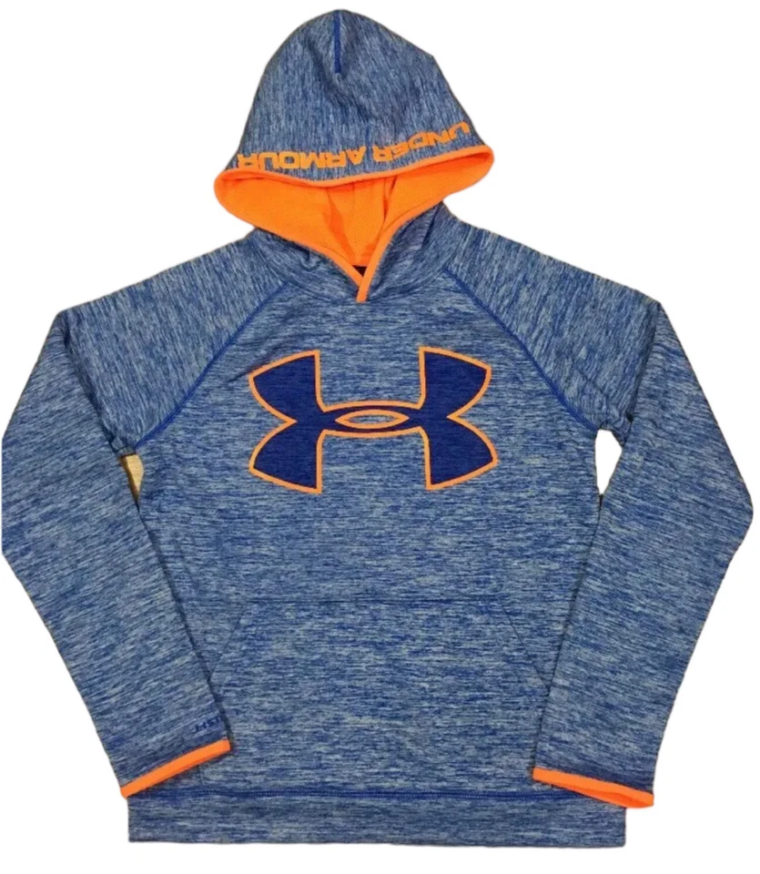 Undet Armour Storm1 连帽衫 YLG 蓝色和霓虹橙色 完好 — 第 1/4 张图片