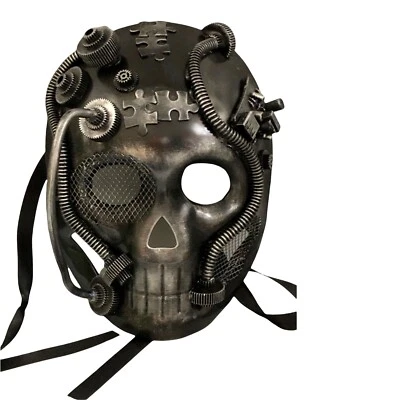 Unisex Steampunk Skull Halloween Costume Full Face Party Mask Silver Gray Robot - Image 1 of 4