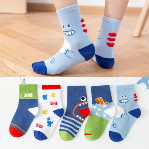 5 Pairs Kids Baby Girls Boys Toddlers Warm Socks Kids Cotton Cute Dinosaur Socks - Picture 1 of 12