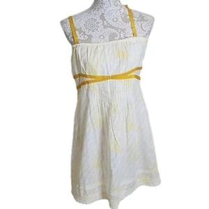 Free People Dress Mini boho ivory & gold Ribbon Strap Sundress Women's 12 - Picture 1 of 8