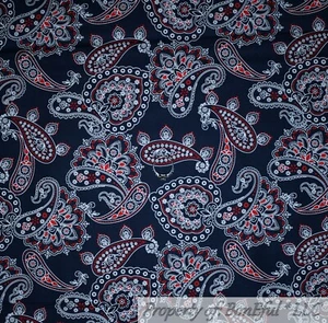 BonEful FABRIC FQ Cotton Quilt Blue Red White Bandana Flower Country Holiday USA - Picture 1 of 15