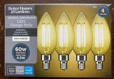 Better Home & Gardens LED Vintage Style Soft White 4 Bulbs 60W Candelabra Base - Image 1 of 4