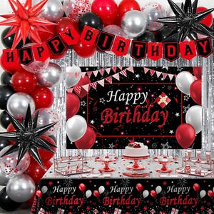 Red Black Birthday Decorations for Men Women Boys Girls, Red and Black Birthday - Picture 1 of 12