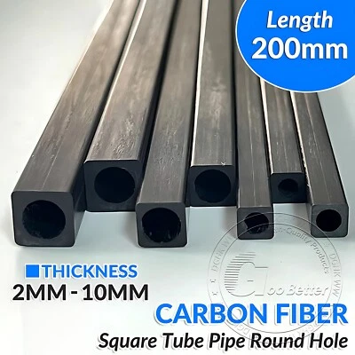 Black Carbon Fiber Square Tube Pipe Round Hole 2mm-10mm Hollow Tube RC Model - Image 1 of 4