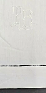 DRAP BLANC TOILE GERARDMER BRODERIE JOURS FAIT MAIN MONOGRAMME TB 300/226 CM - Picture 1 of 6