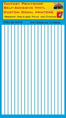 RC VINYL AUFKLEBER TRANSFER STREIFEN FUTTER VORGESCHNITTEN FPRC650 WEISS MATT 6mm - Bild 1 von 3
