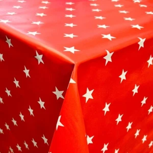 PVC Vinyl Tablecloth Fabric 25mm Red Stars Wipe Clean Easy 140cm Wide - Picture 1 of 1