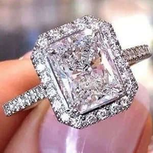 3 Ct Radiant Cut VVS1 Moissanite Wedding Engagement Ring 14K White Gold Plated - Picture 1 of 6