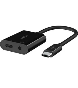 Belkin Rockstar 3.5MM Audio + USB-C Charge Adapter - Black - Picture 1 of 3