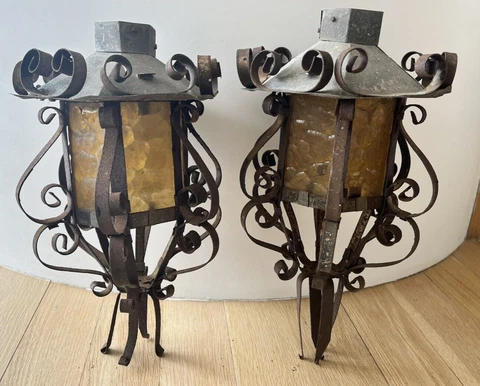 Vintage Wrought Curly Iron Hanging Light California Desert Spanish Revival AS IS Cover