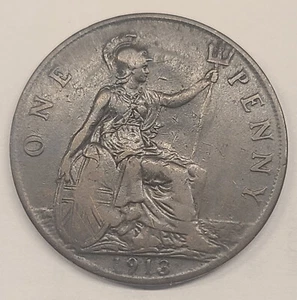 1913 F175 1+B Rare - GREAT BRITAIN BRONZE PENNY - AS IMAGED!! (COIN B) - Picture 1 of 2
