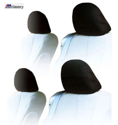Set of 4 Solid Black Cloth Car Headrest Covers with Foam Backing for BMW - Image 1 of 4