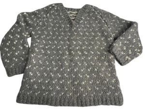 Chunky hand knit v neck sweater birdseye Women’s M Gray - Picture 1 of 5