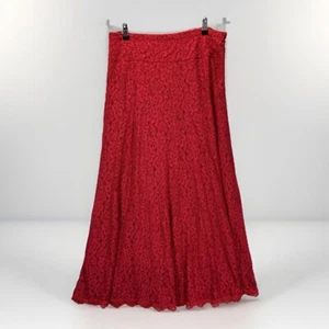 Susan Graver Lace Maxi Skirt M Red Stretch Lined Witchy Whimsigoth Festive Sexy - Picture 1 of 11