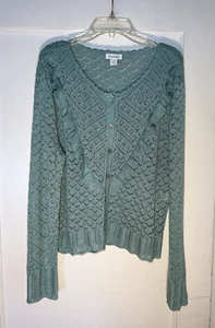 Sundance Emory Pointelle Rüschen Cardigan Pullover Grün Gr. M. c862 - Bild 1 von 12