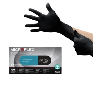 Ansell Microflex 93-732 Disposable Nitrile Gloves, Latex Free Gloves, Black Disp - Foto 1 di 8