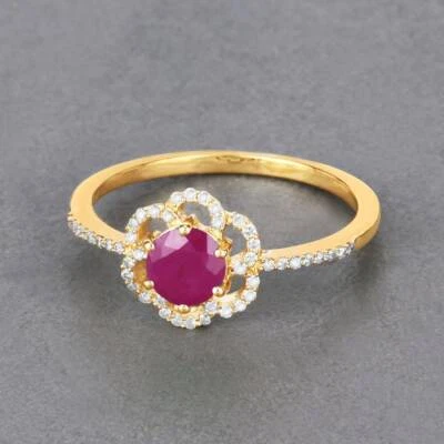 0.68 Ct Ruby & Natural Diamond Prong Ring 14K Solid Yellow Gold - Image 1 of 4