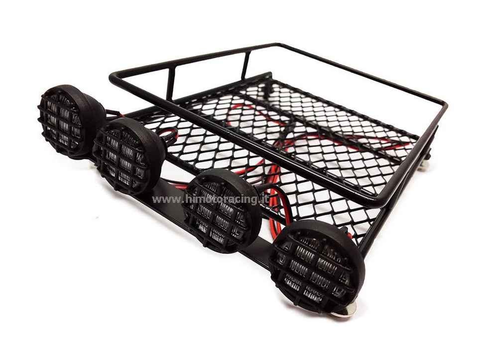 PORTAPACCHI METALLO NERO 4 LED LUCE BIANCA 1/10 1/8 MODELLI RC CRAWLER L-048B - Immagine 1 di 1