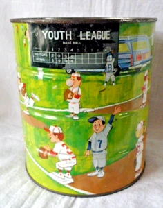 VINTAGE BUTTER NUT COFFEE CAN WITH YOUTH BASEBALL GRAPHICS - Bild 1 von 6