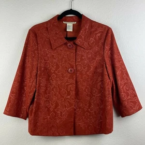 REQUIREMENTS Blazer Women's Size M Floral Brocade Two-Button 3/4 Sleeve Orange - Picture 1 of 9