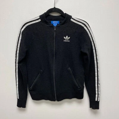 Adidas Originals Womens Black Sleeve 3 Stripes Full Zip Wool Track Jacket S - Image 1 of 4