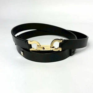 Salvatore Ferragamo 23 1734 West Belt Leather Women Gancini Gold Bukle Black - Picture 1 of 24