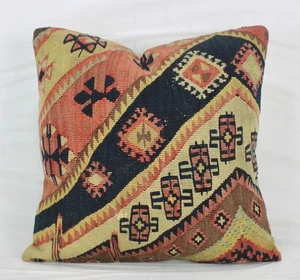 Funda de Almohada Decorativa Turca Kilim 18" Vintage Azul Marino Marrón Kilim Sofá Almohada - Imagen 1 de 9