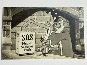 1950's SOS Pads With Wizard Commercial Postcard vintage Ad Character - Picture 1 of 2